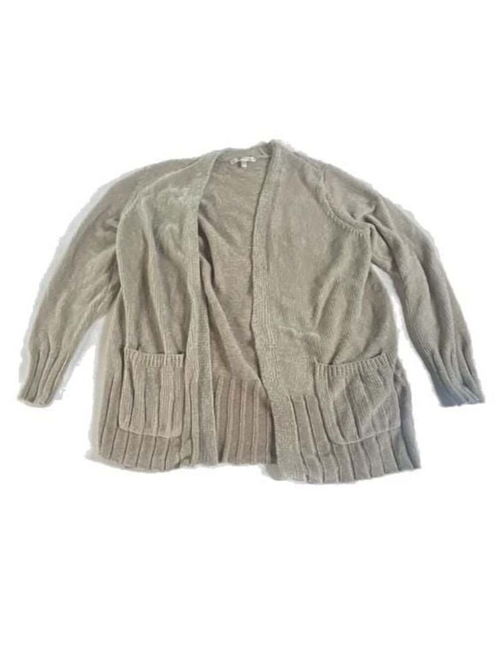 Seven7 Women's Chenille Open Front Cardigan Taupe Size M